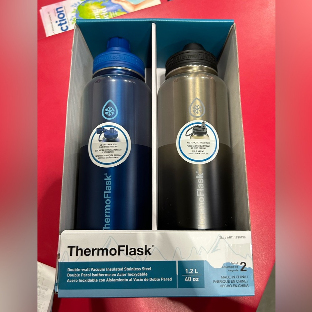 Thermoflask 40oz Stainless Steel Insulated Water Bottles with Spout Lid 2 pack